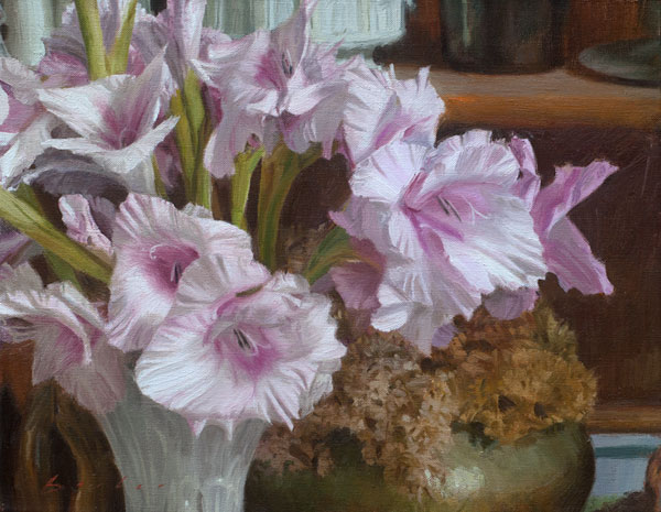 painting titled pink gladiolus